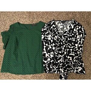 Lane Bryant Women’s Size 18 Tops Lot 2 Green Eyelet & Black/White Geometric